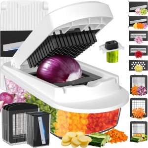 8 Blade All-in-1 Vegetable Chopper Mandoline Slicer with Container, Food Chopper, Onion Chopper, Veggie Cutter for Salad, Kitchen Gadgets Accessories Essentials, White